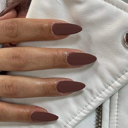 48pcs Matte Brown Press On Nails, Medium Length Almond Shaped,