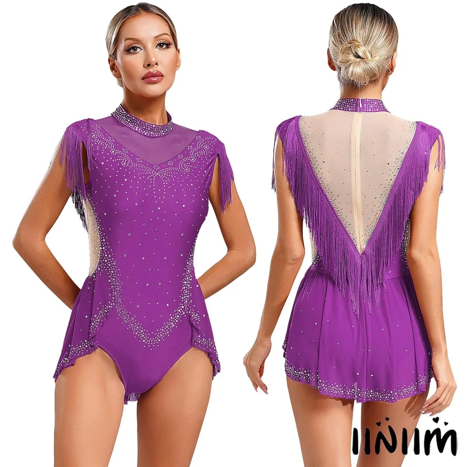 Latin Tanzkleid Eiskunstlauf-Bodysuit Damen Glitzernder Latein-Trikot Für Tanz