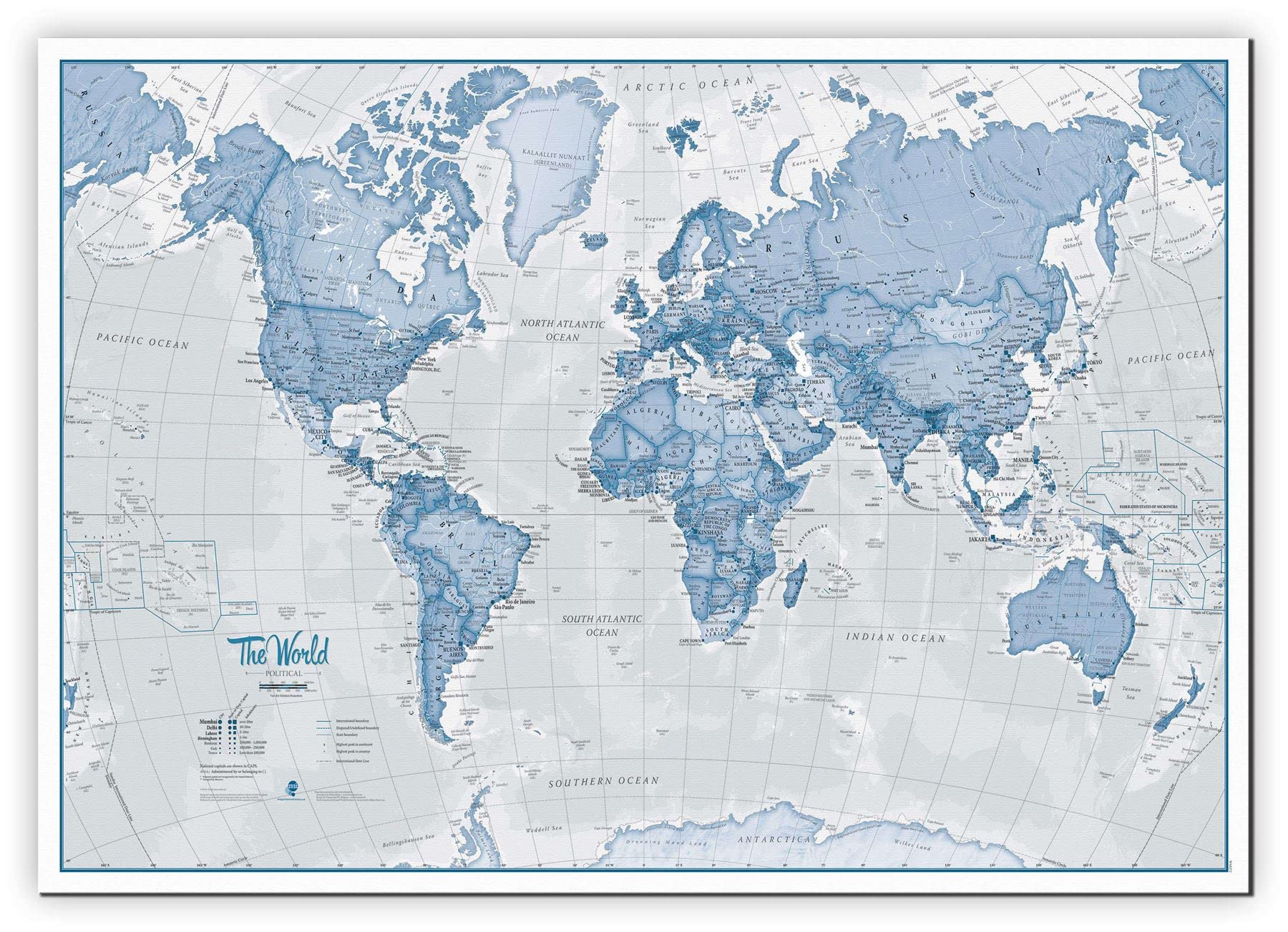 Large The World Is Art - Wall Map Blue (Canvas)