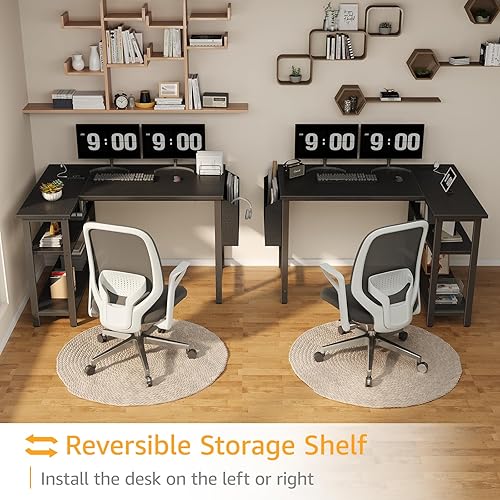 Miniatura 4 de DLisiting Escritorio pequeño en forma de L para juegos con estantes, escritorio de computadora de esquina de 40 pulgadas para niños, adolescentes,