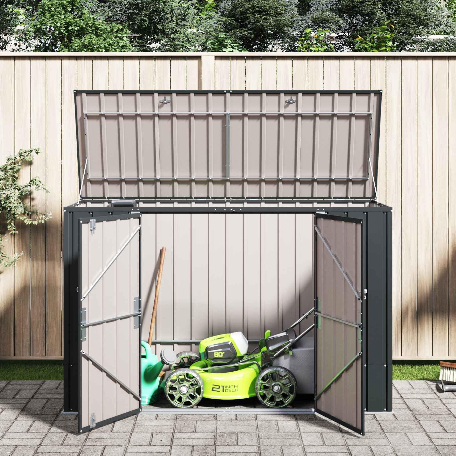 Scatola portaoggetti da giardino, in acciaio, 214 x 82 x 132 cm, richiudibile, resistente alle intemperie, con molto spazio per attrezzi da giardino, bicicletta, tosaerba, attrezzi per esterni