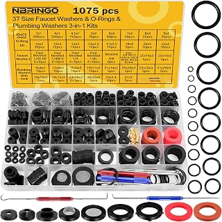 NBRINGO 1075-Pc 3-in-1 Universal Plumbing Repair Kit: 37 Sizes O-Rings, Faucet Washers & Gaskets Fix Leaky Faucets, Hoses, Spigots w/ Pick Hook