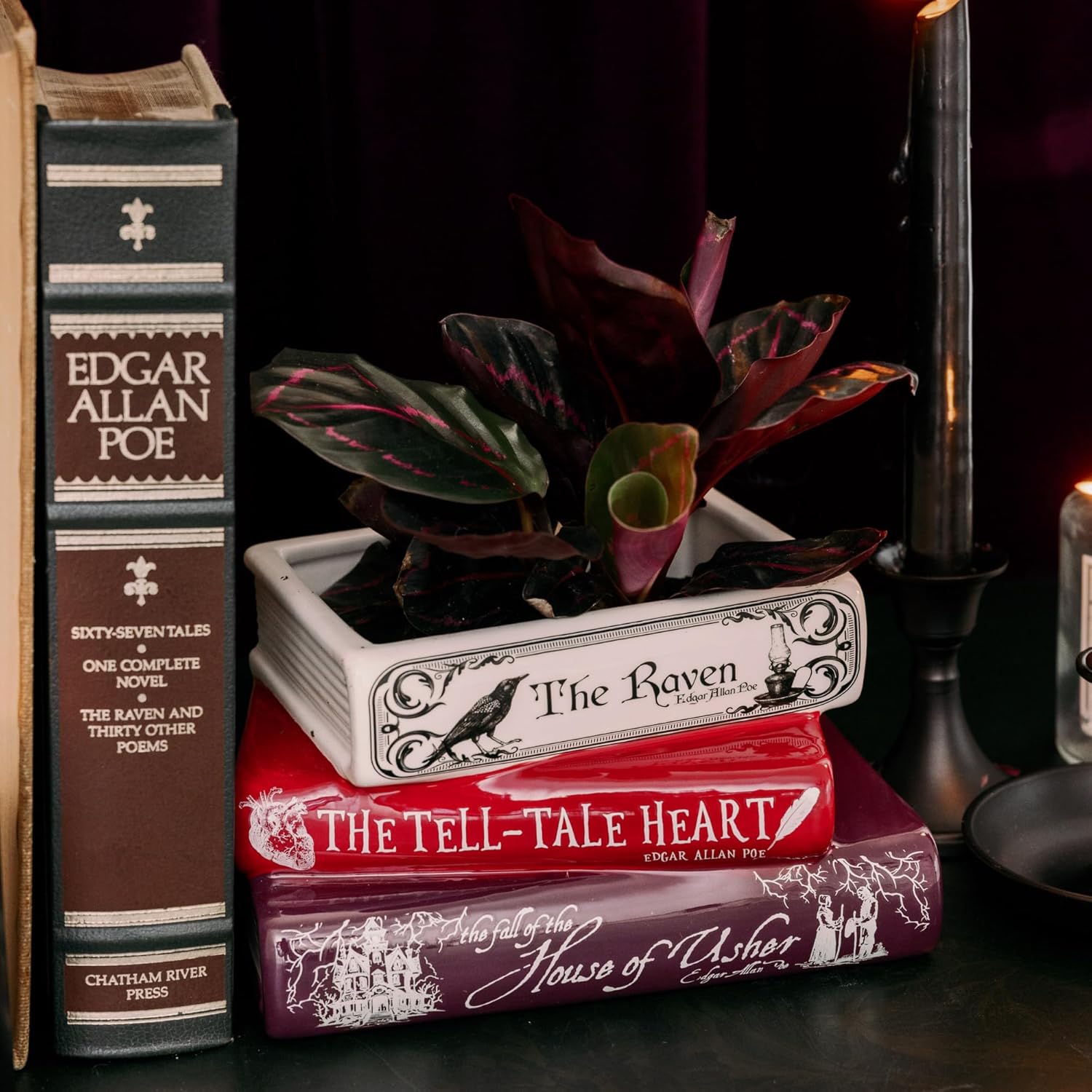 Steel Mill & Co Original Small Book-Shaped Decorative Planter, Ceramic Planter for Home Decor, Gothic Bookshelf Decor, Unique Planter for Book Lover (Edgar Allan Poe) - Image 3