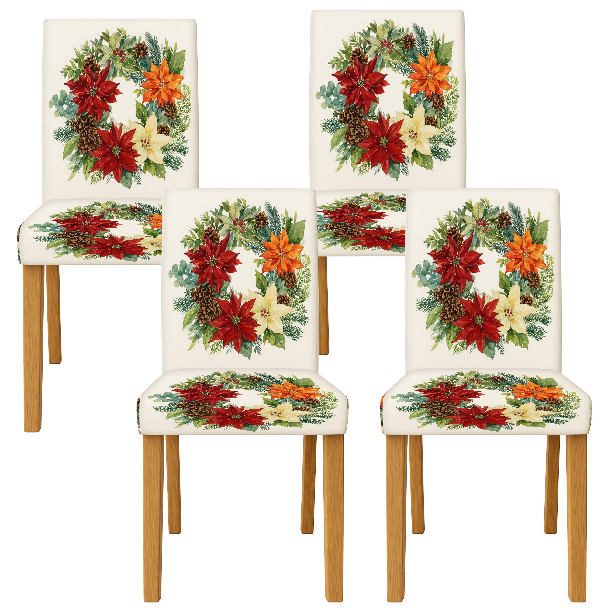Housses de chaise de salle à manger pour décoration de vacances de Noël motif floral