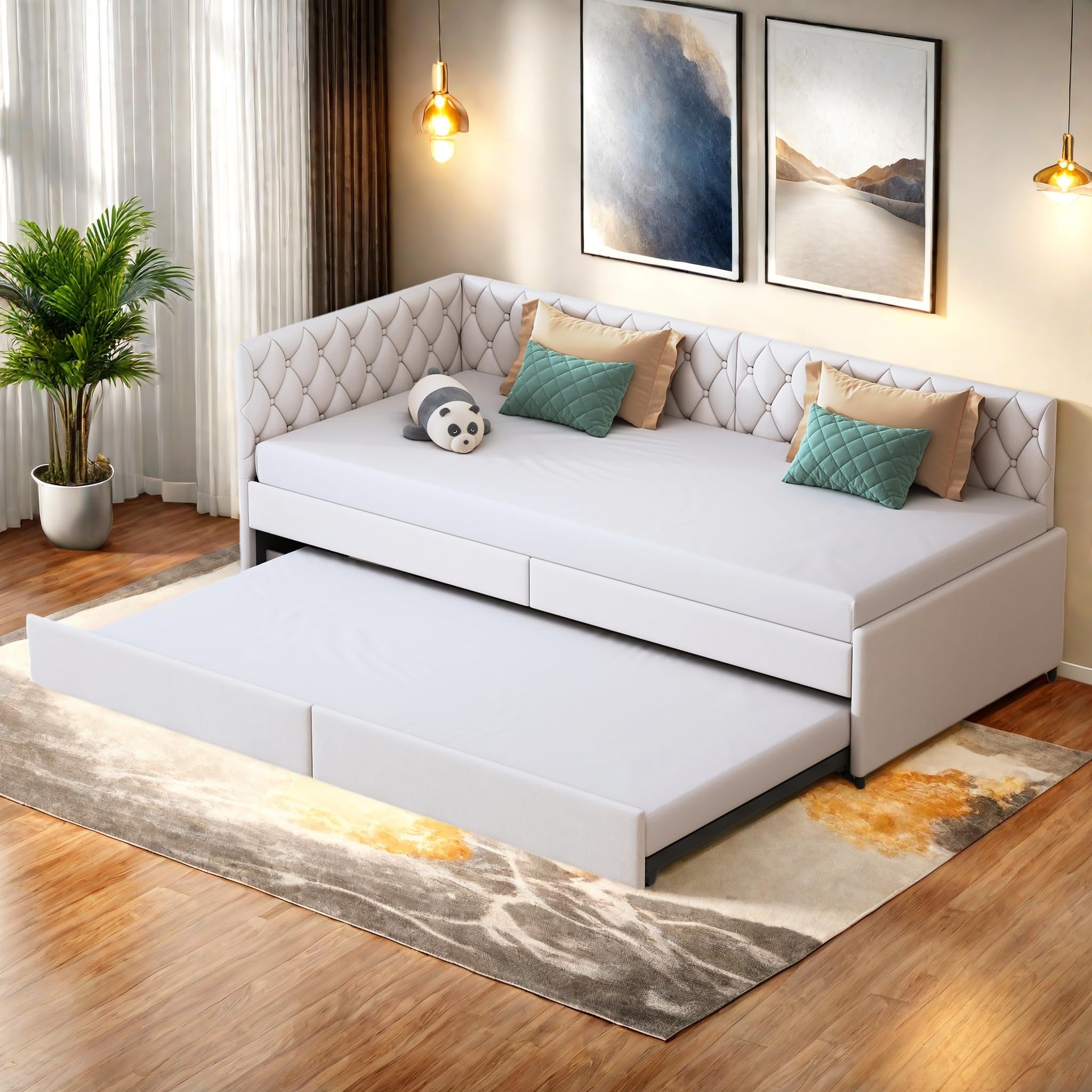 Sofá cama de 90 x 200 cm, sofá cama multifuncional con cama nido, sofá cama doble con somier, terciopelo, sin colchón (beige B, 90 x 200 cm)