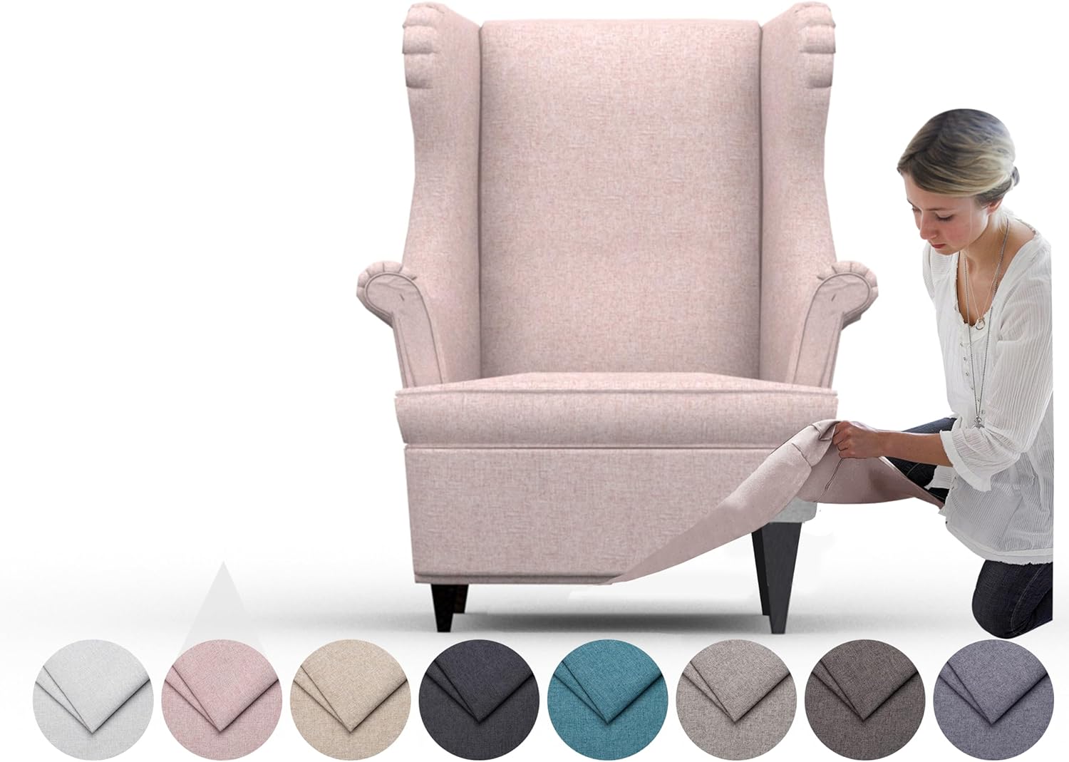 comfortly | Cover for Strandmon Armchair, Replacement Slipcover, Heavy Duty 2 pcs Cover, Pets and Stain Proof Durable Nano-Tech Fabric, Easy to Clean & Replace (Cashmere Blends - Flamingo)