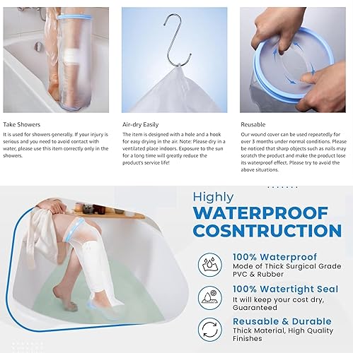 Miniatura 6 de Tayro - Bolsas de fundición para piernas de ducha para adultos, impermeables, reutilizables, protección contra vendajes, quemaduras y heridas,