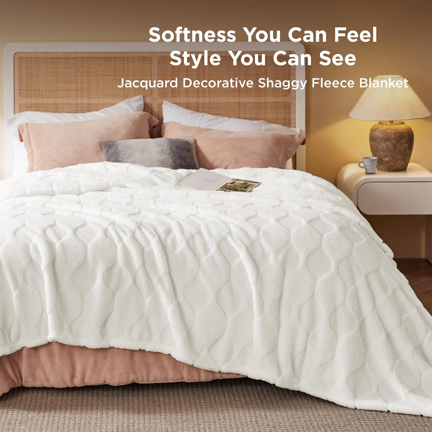 Bedsure Throw Blanket, Light Grey & White, 108x90 Inches