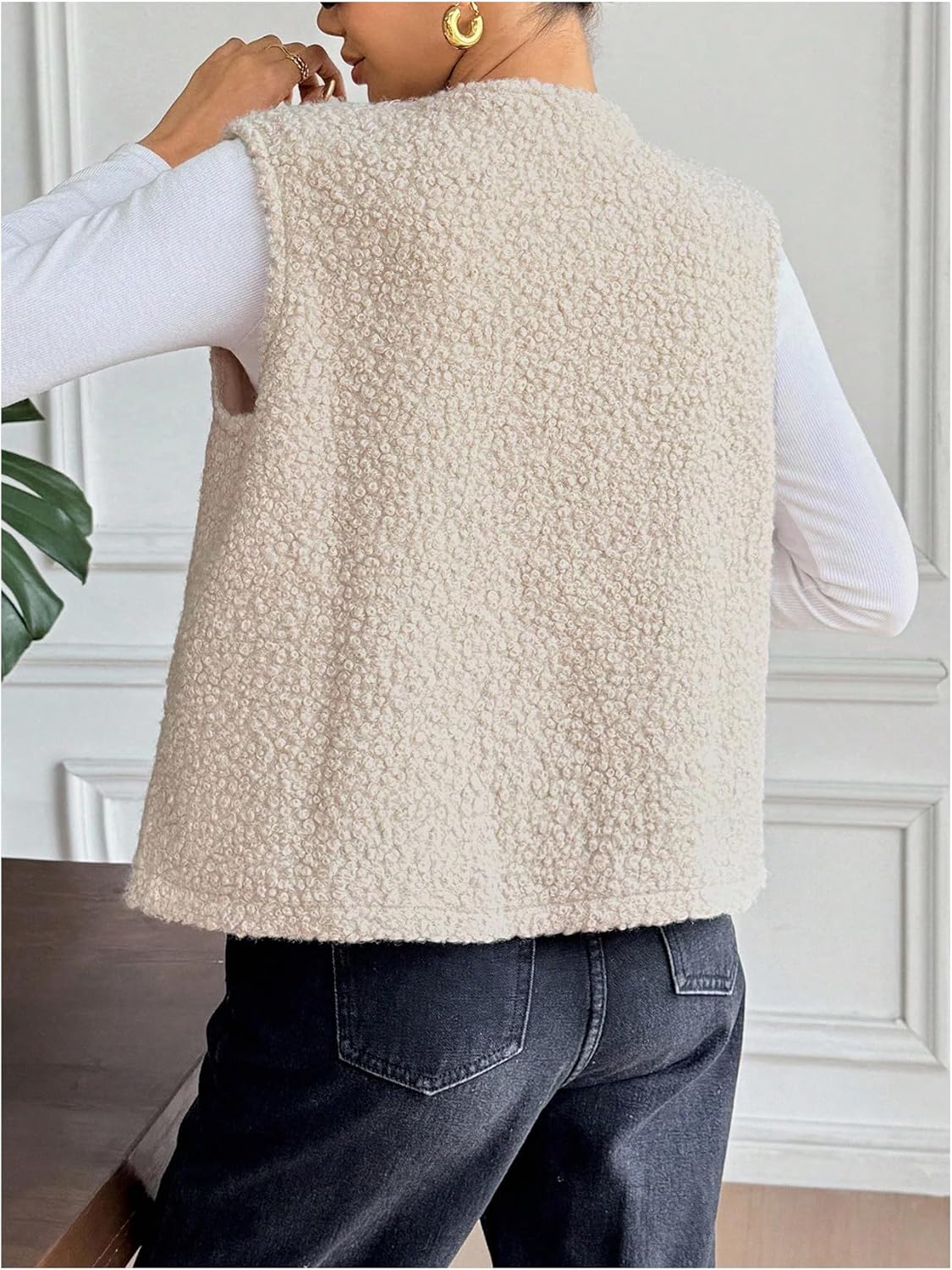 MakeMeChic Women's Fleece Sweater Vest Fuzzy Tie Front Sleeveless Teddy Sherpa Cardigan - Image 2