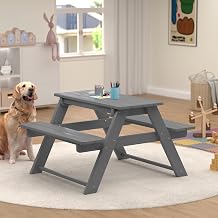 Costaelm Kids Picnic Table, HDPE All Weather Outdoor Toddler Picnic Table and Chair Set Kids Bench for Patio, Backyard, Garden, Lawn, Gray