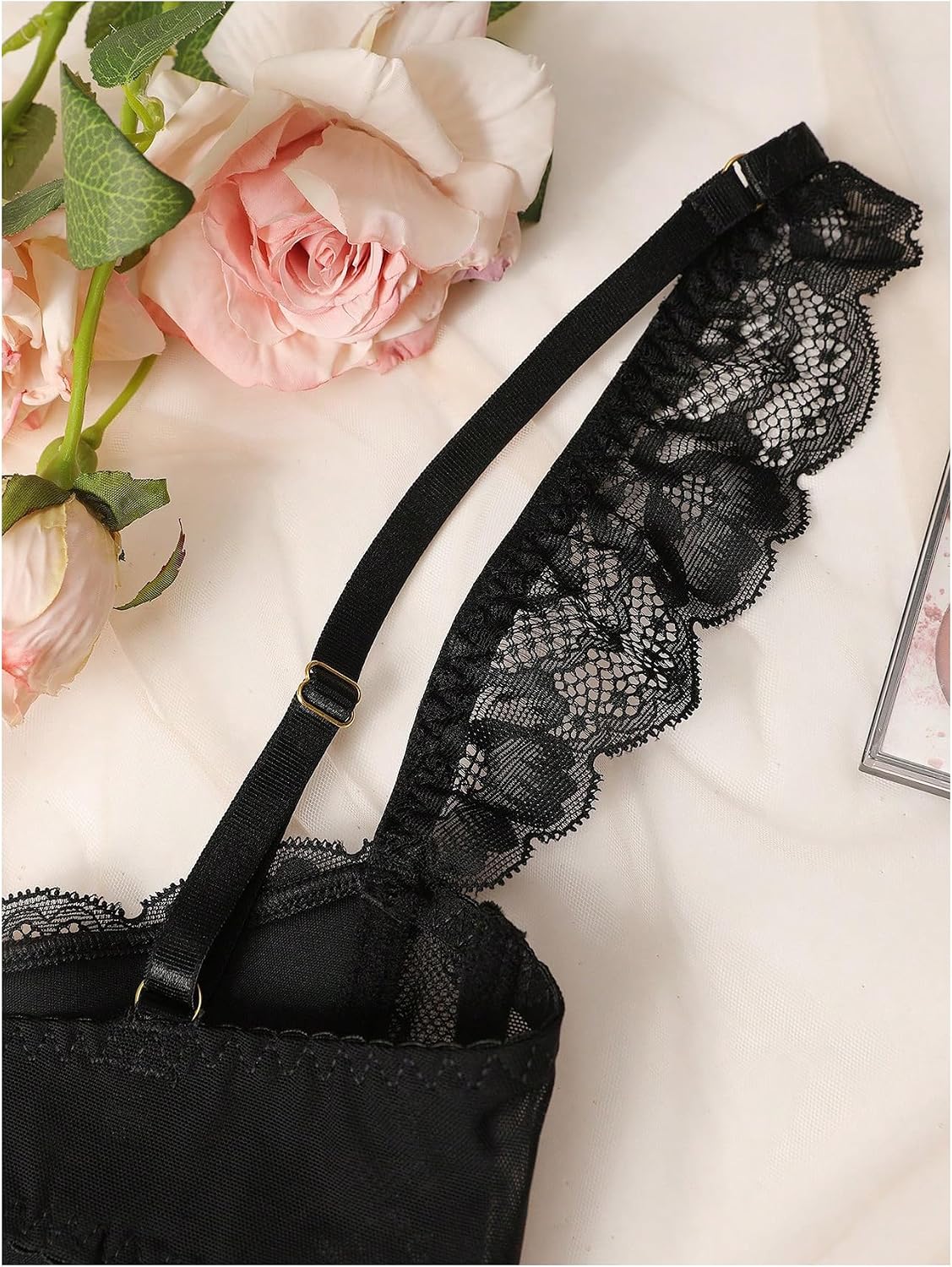 SOLY HUX Lace Bralettes for Women 1/2 Cup Balconette See Through Shelf Bra Push Up Underwire Lingerie Bra