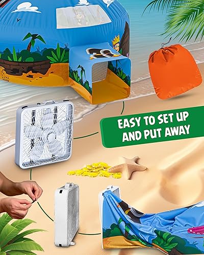 Miniatura 8 de Skywin Tienda de campaña de aire con estrellas de camuflaje grandes con puerta para niños, fuerte inflable para niños que se instala y almacena en