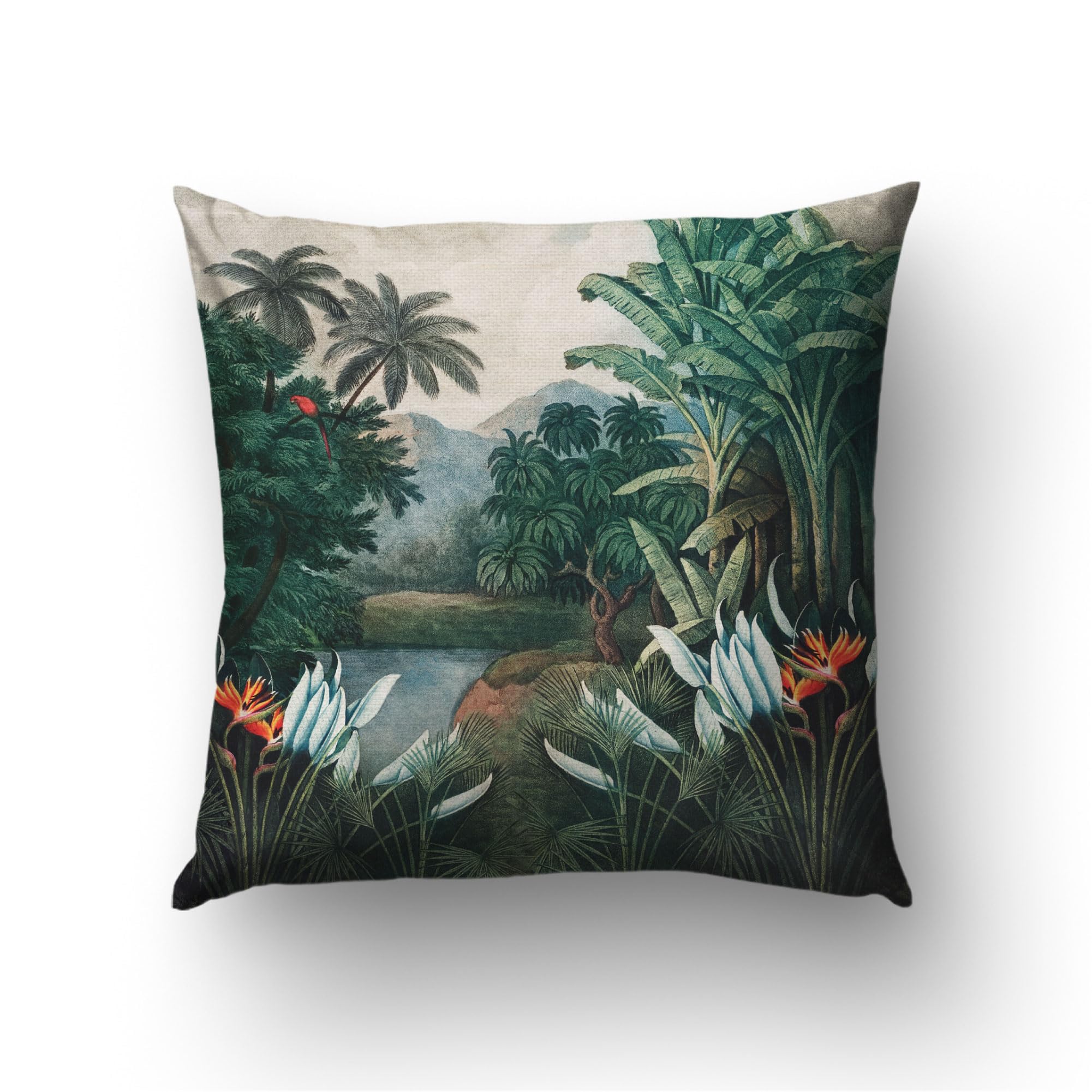 Housse de coussin vintage tropicale déco jungle pour grand coussin de canapé