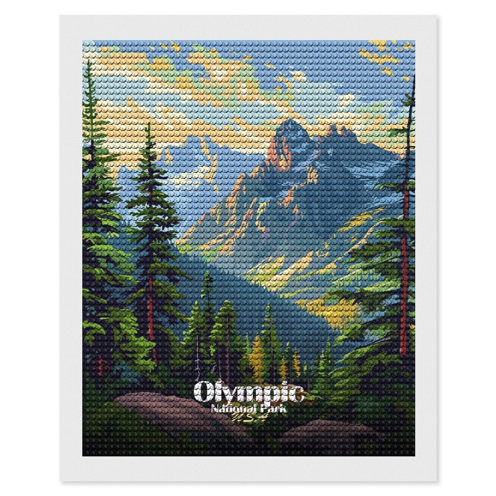 Junmoney Olympic National Park Illustration Diamond Painting Kit 16"x20", Easy Handmade Project, Easy to Enjoy, Aesthetic Room Decor, Christmas Gift