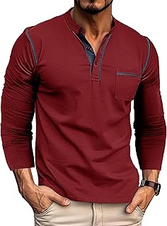 Ophestin Herren Henley Shirt Langarm T Shirt Casual Mode Shirt Knöpfe Tee Top