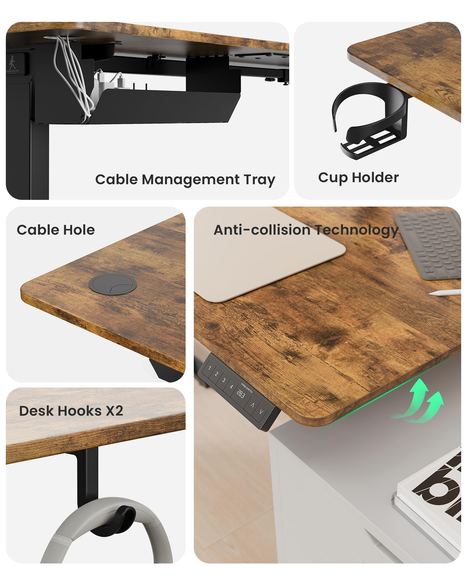 63 Inches Reversible L Shaped Standing Desk for Home Office Electric Height Adjustable Corner Computer Desk Sit Stand — view 6
