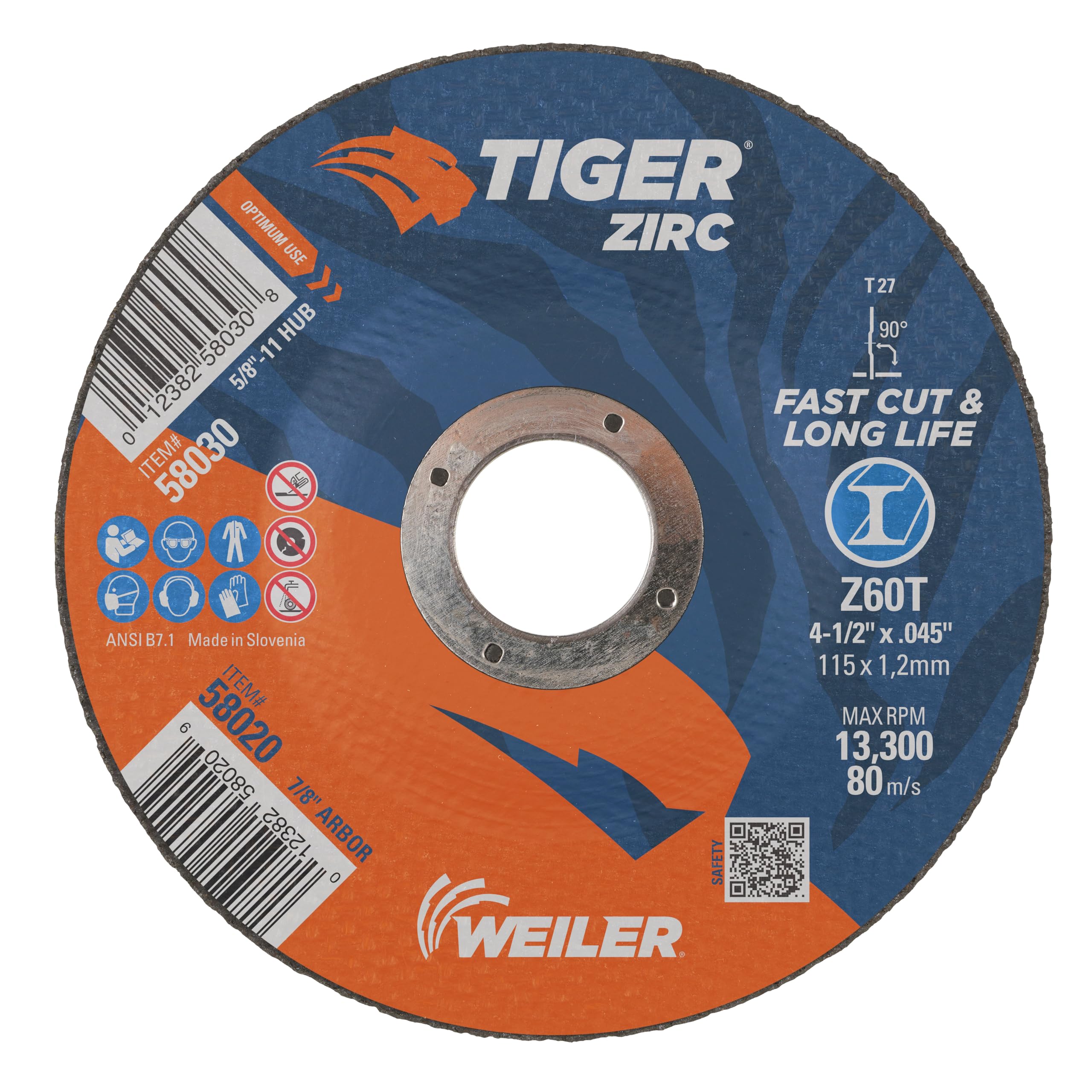 Weiler 58020 10-1/2" x 0,045" tygrys cyrkon typ 27 cienka tarcza tnąca, Z60T, 7/8" A.H. (opakowanie 25)