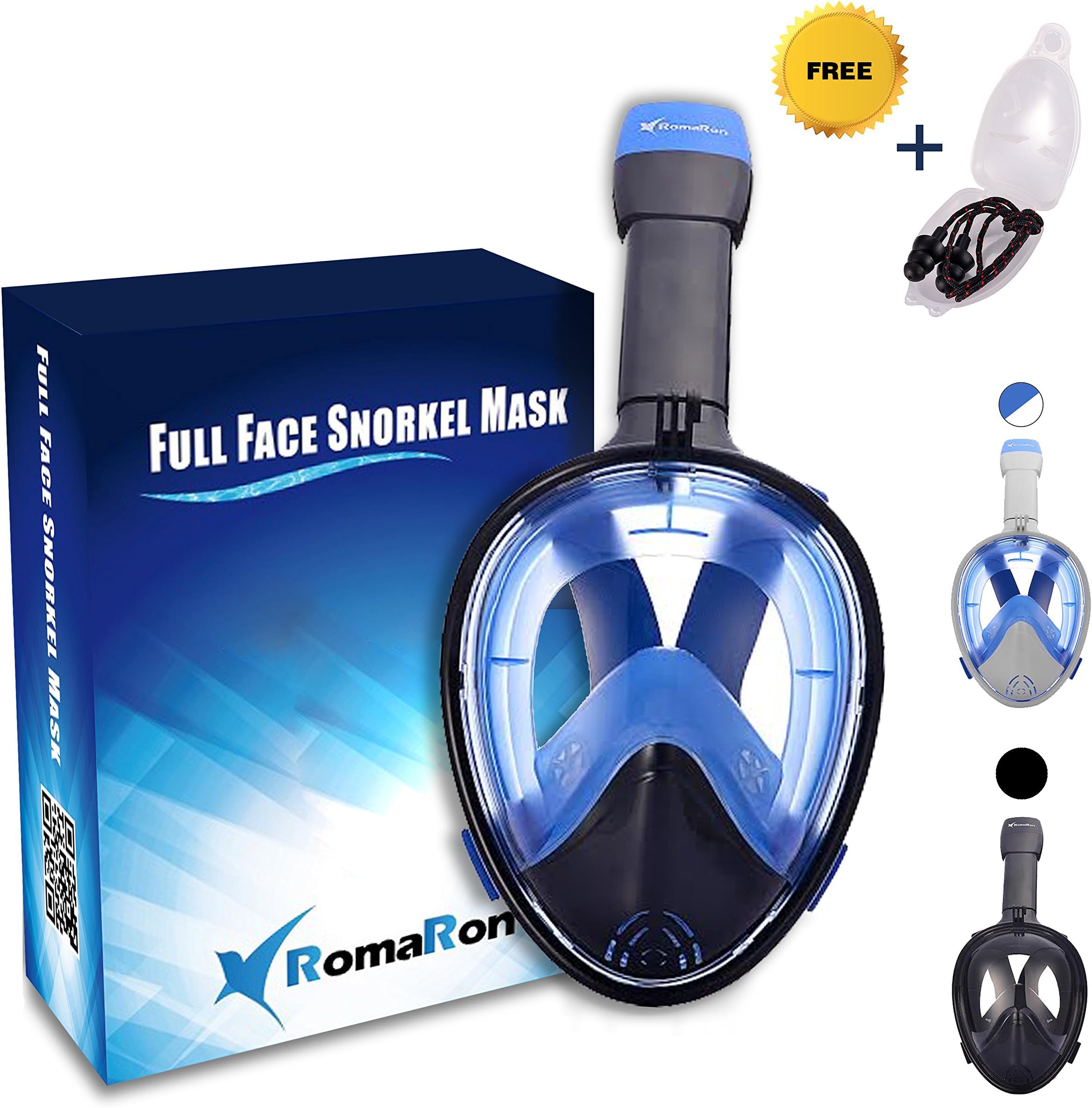 Full Face Mask for Snorkel- Easy Breath- 180โฐ Panoramic Seaview- Innovative V Backstop Technology with Four Valves- Scuba Mask PC- Anti-Leak&Anti-Fog- GoPro Mount (Black/Red, L/XL)