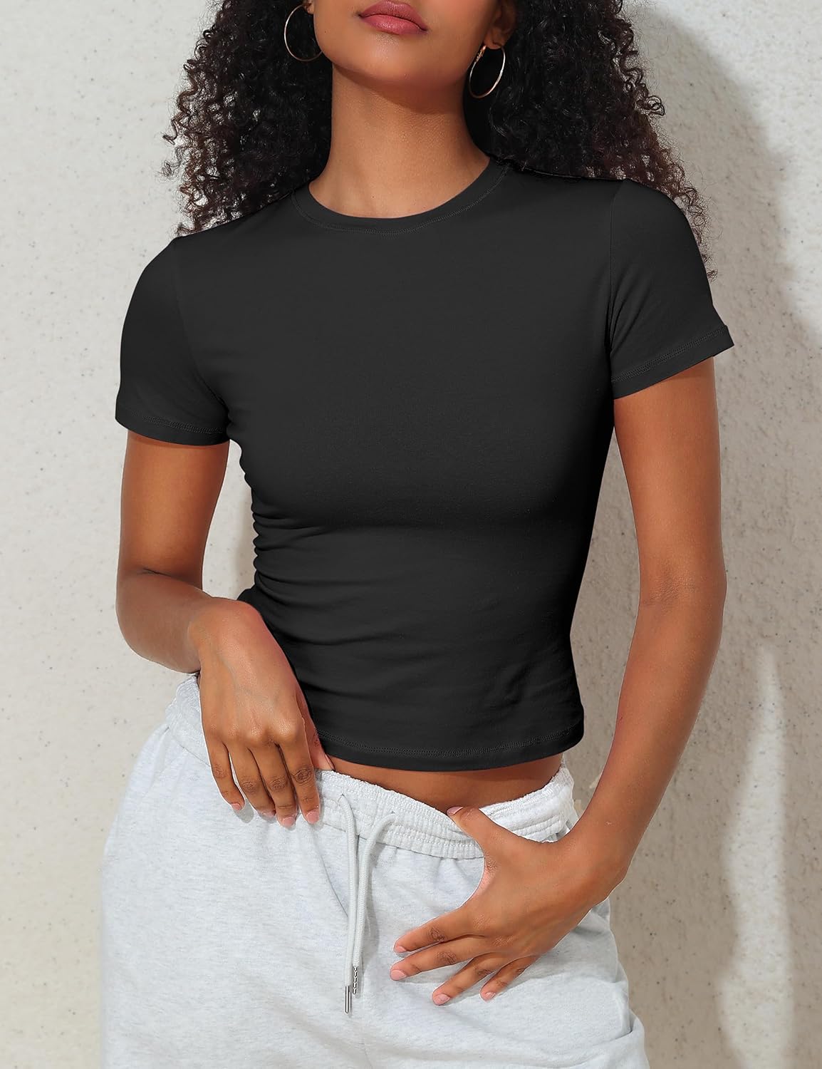 Hilor Women's Casual Basic Cotton T-Shirts Short Sleeve Y2K Going Out Crop Tops Baby Tees Tight Fitted Crew Neck T Shirts - Image 9