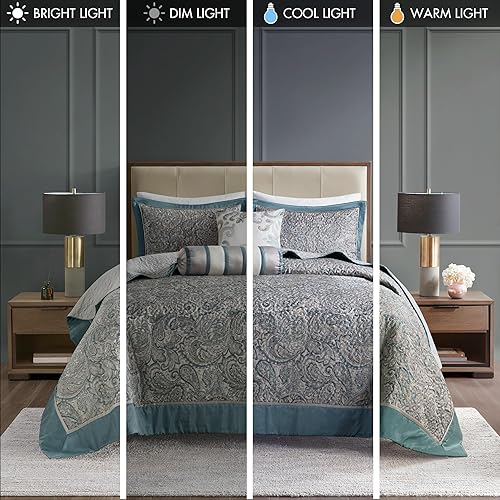 Miniatura 6 de Madison Park Aubrey - Juego de colcha acolchada reversible, transpirable, ligera para todas las estaciones, fundas a juego, colcha Queen (102 x 118