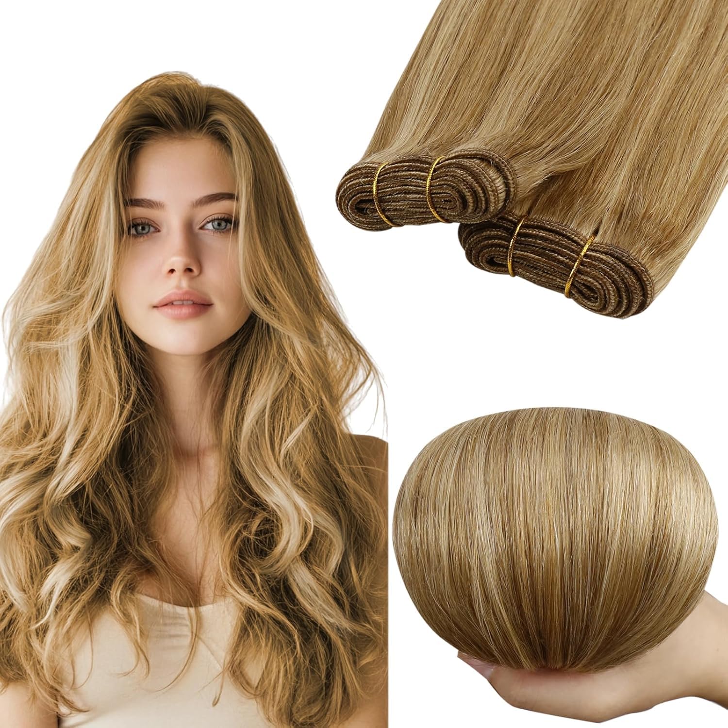 RUNATURE Haartressen Echthaar Braun Blond 50cm 100g #10/16 Remy | Hochwertige Remy Haartressen – Hitzebeständig, Langlebig. Sanfter Braun-Blond-Verlauf, Sofortiges Volumen, Atmungsaktiv.