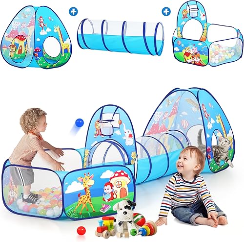 Miniatura 12 de PigPigPen Tienda de campaña 3 en 1 para niños con túnel de juego y pozo de bolas, juguetes para niños y niñas, juguetes de casa