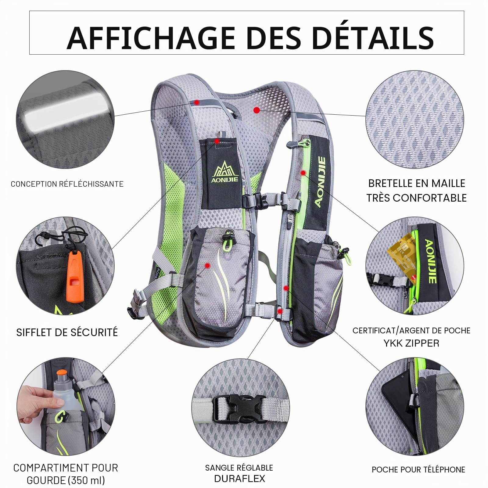 Geila Sac à Dos d'hydratation, Gilet d'hydratation Extérieur Sentier de Course à Pied Course de marathoniens Sac à Dos léger pour Hommes et Femmes