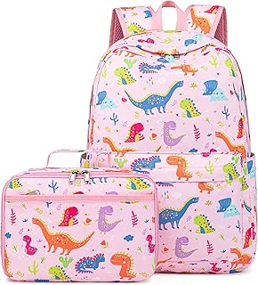CAMTOP Kids Backpack for Girls School Bookbag with Lunch Box Set for Preschool Kindergarten Elementary (Colorful-Dinosaur)