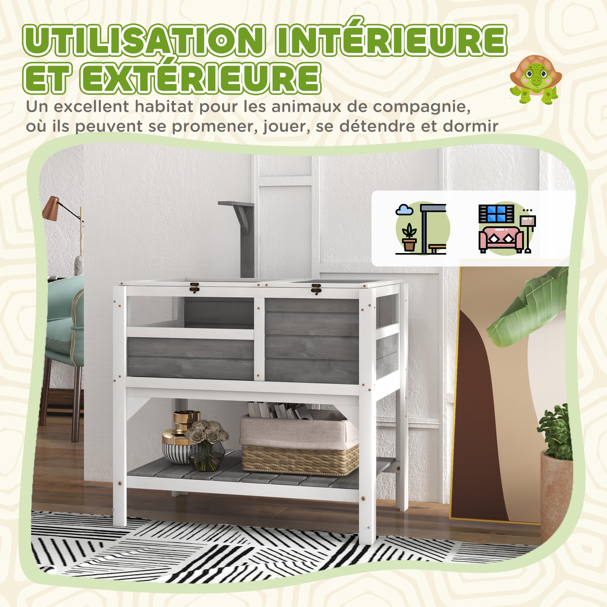 PawHut Recinto per tartarughe su gambe con ripiano portaoggetti - legno d'abete - interno ed esterno - dim. 103H x 84L x 51W cm grigio chiaro