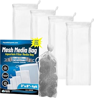 Aquatic Experts High Flow Aquarium Filter Media Bags 3x8 Inch 4-Pack - Drawstring Mesh Bags for Fish Tank Pond Filters