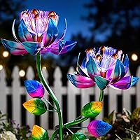 XPSCOCO Solar Kinetic Wind Spinner: 2-in-1 Double Lotus Flower with Glowing Fiber Optic Lights - Outdoor Garden Yard Art for Patio Lawn