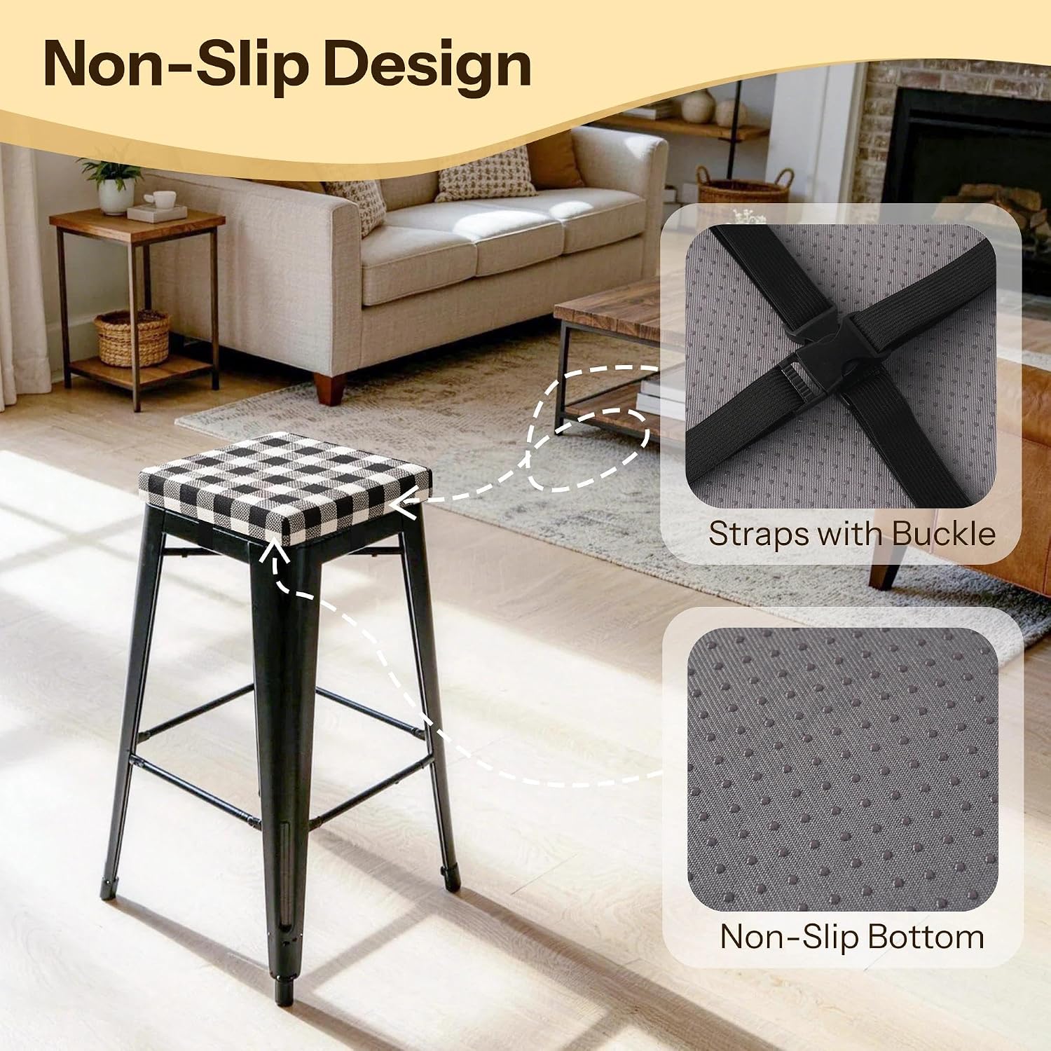 Square Bar Stool Cushions Set of 2, Black White, 12"x12"