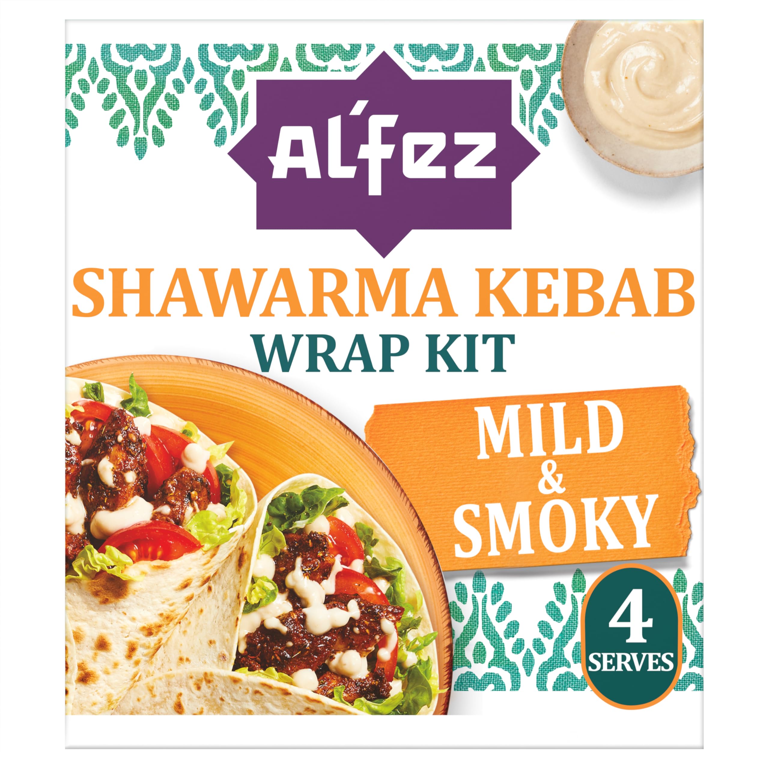 Al'Fez Shawarma Kebab Wrap Kit 410g | Serves 4 | Middle Eastern Meal Kit Including Wraps, Spice Mix & Dressing