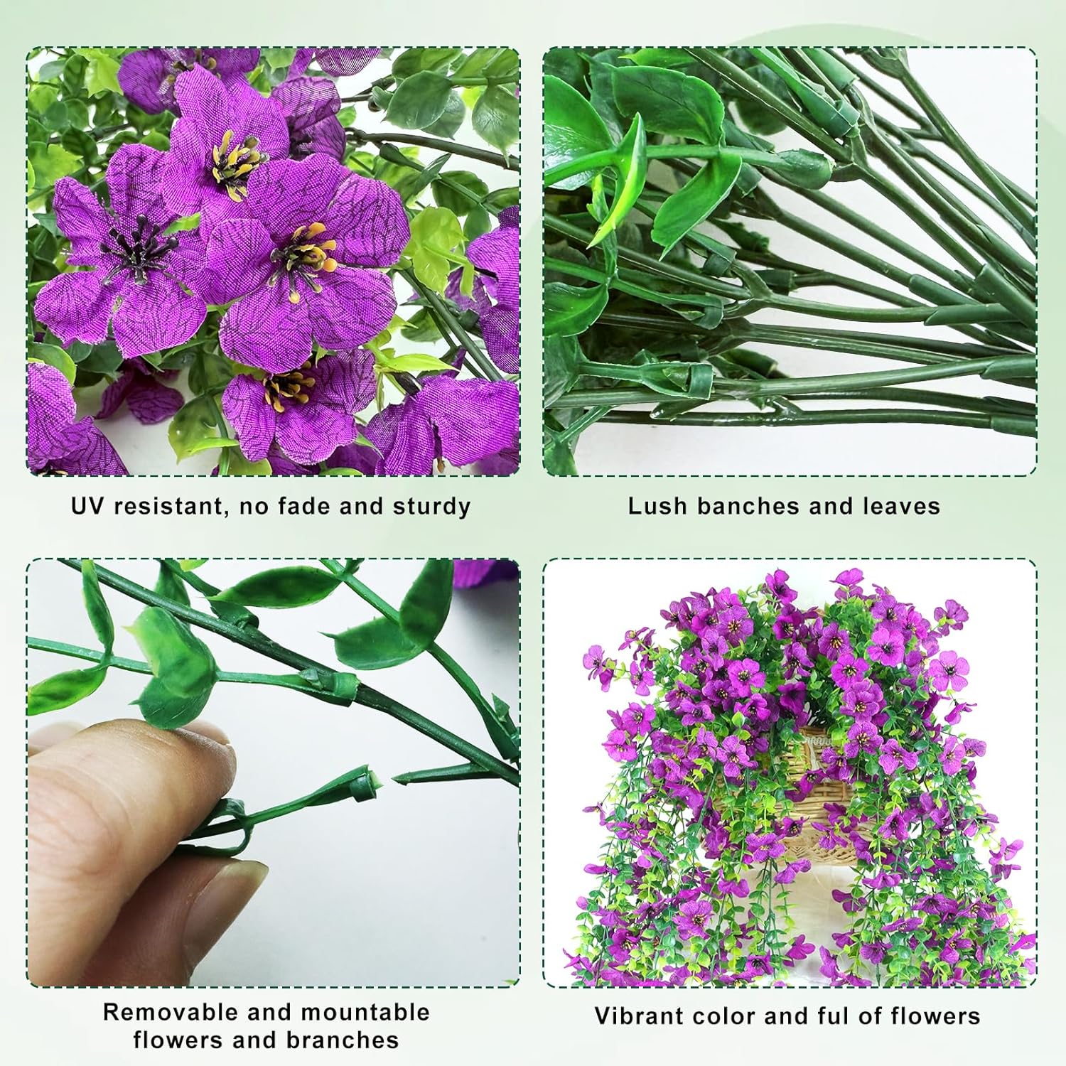 Artificial Hanging Flowers for Outdoors Decorations 2 Pack, Fake Hanging Flowers, UV Resistant Artificial Hanging Plants Outdoors for Home Porch Patio Balcony Baskets Yard(Purple) - Image 8