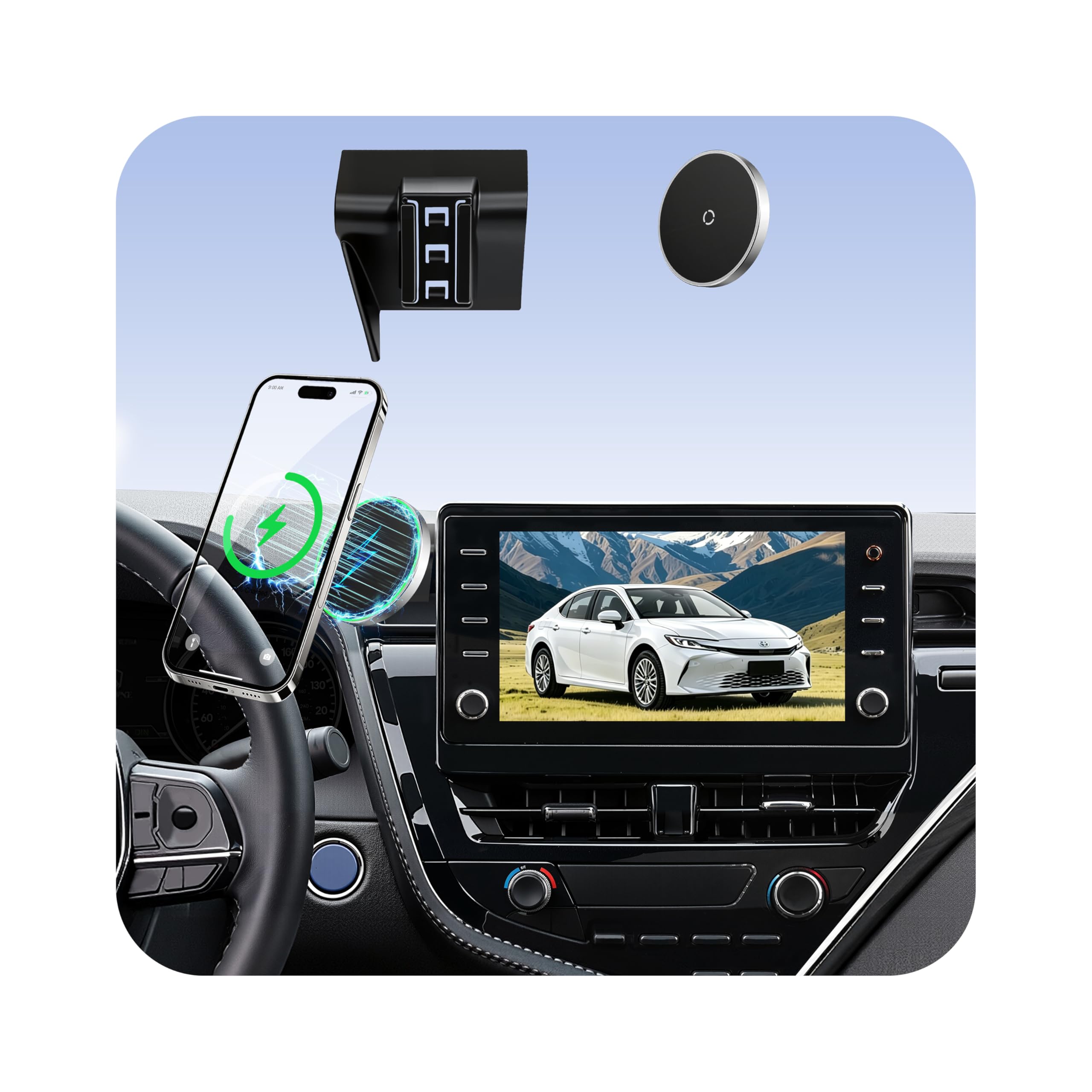 Car Phone Holder for Toyota Camry (2021-2023 2024), MagSafe Car Mount Charger, Magnetic Phone Holder, 15W Wireless Charging, Dashboard Phone Holder, 360° &amp; Hands Free, 2022 Camry Interior Accessories