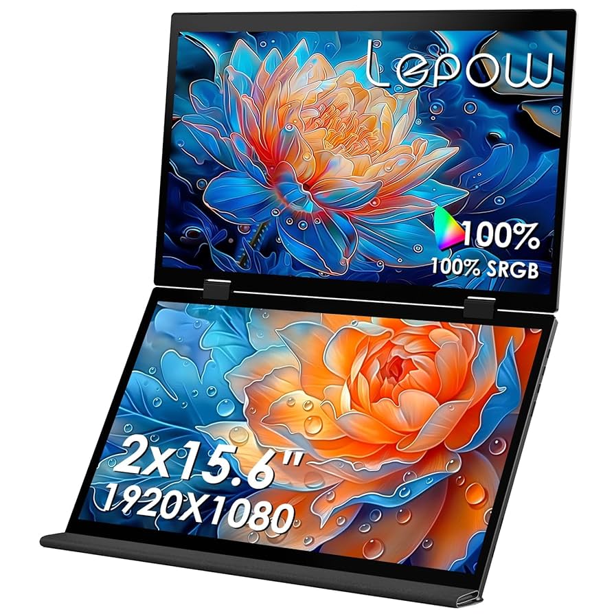 Lepow Portable Monitor 15.6'' 1080P USB-C Laptop Dual Screen