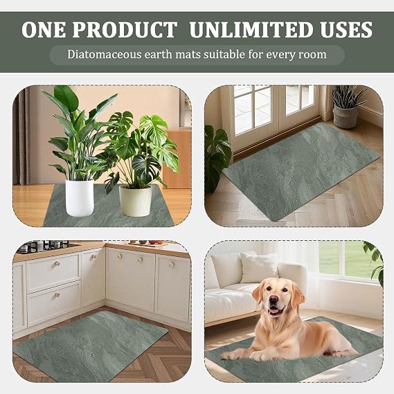 Hocklliy 2 Pcs Stone Bath Mat Quick Dry,40x60 cm Soft Non Slip Absorbent Diatomite Bath Mat for Bathroom Floor Bathtub Kicthen Living Room Pet Feeding(Green)