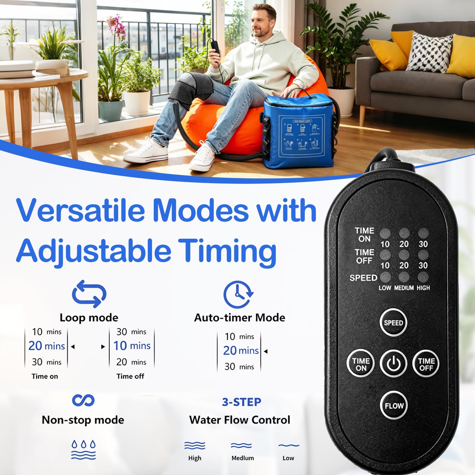 Dispositivo per Crioterapia con Timer, Sistema Portatile da 18L per Ginocchio, Spalla & Articolazioni, Circolazione di Acqua Fredda con Fascia di Compressione, per Recupero & Riduzione del Gonfiore