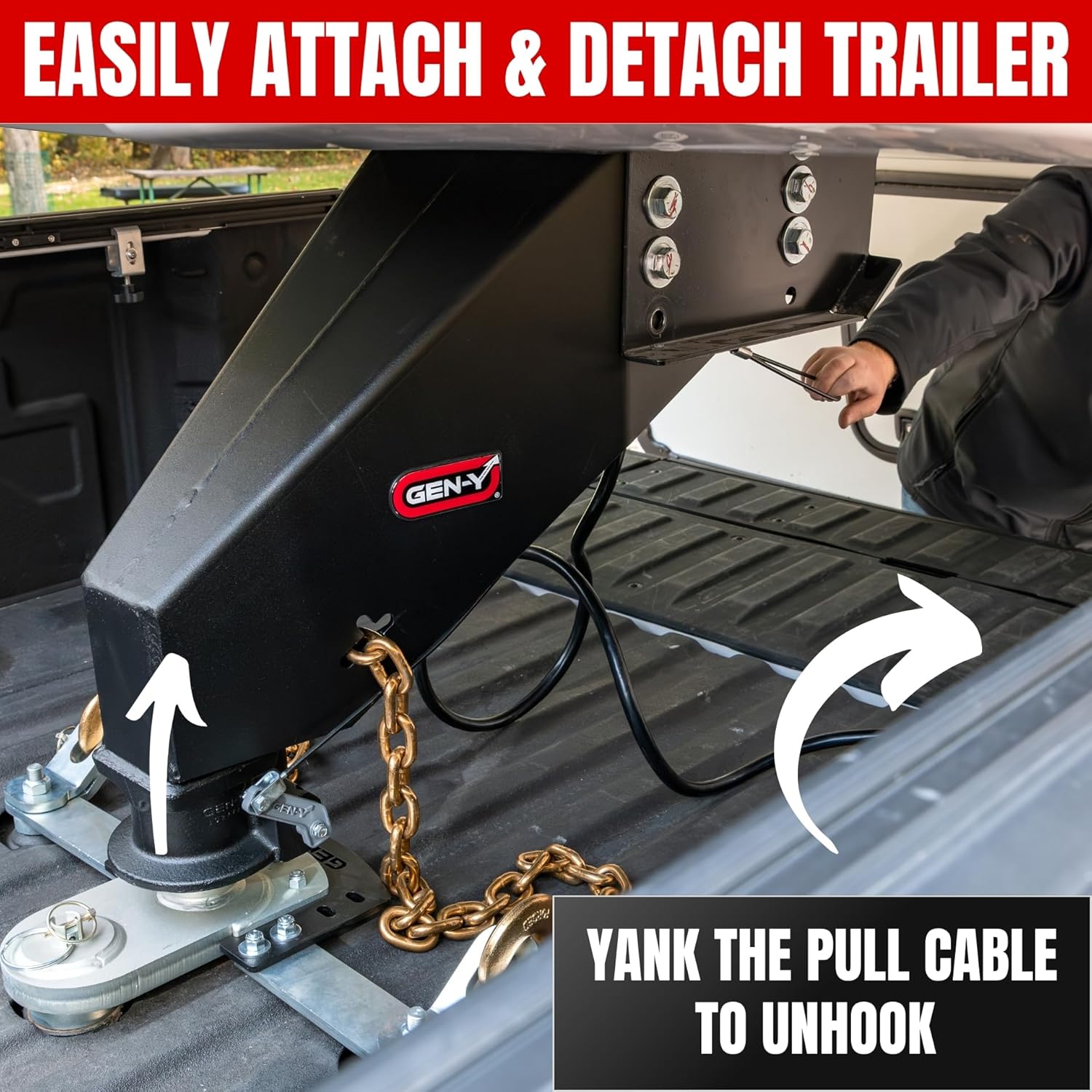 GEN-Y Hitch Fifth Wheel to Gooseneck Static Pin Box with SnapLatch Coupler, 30,000 Towing Capacity, 6,500 Tongue Weight, Fits Rhino Frames