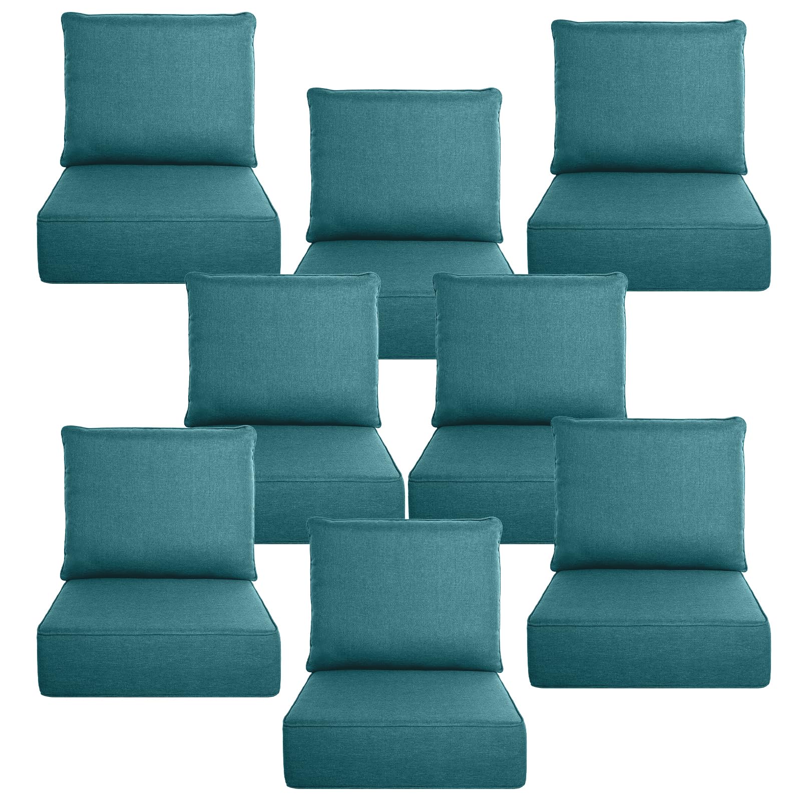 Luxury 6" Thick Outdoor Cushion Set 8 - 24x24 Patio Furniture Cushions with 28D High-Density Foam, Water-Resistant &amp; Fade-Resistant Fabric, Removable Covers for Patio Furniture Sofa - Peacock Blue