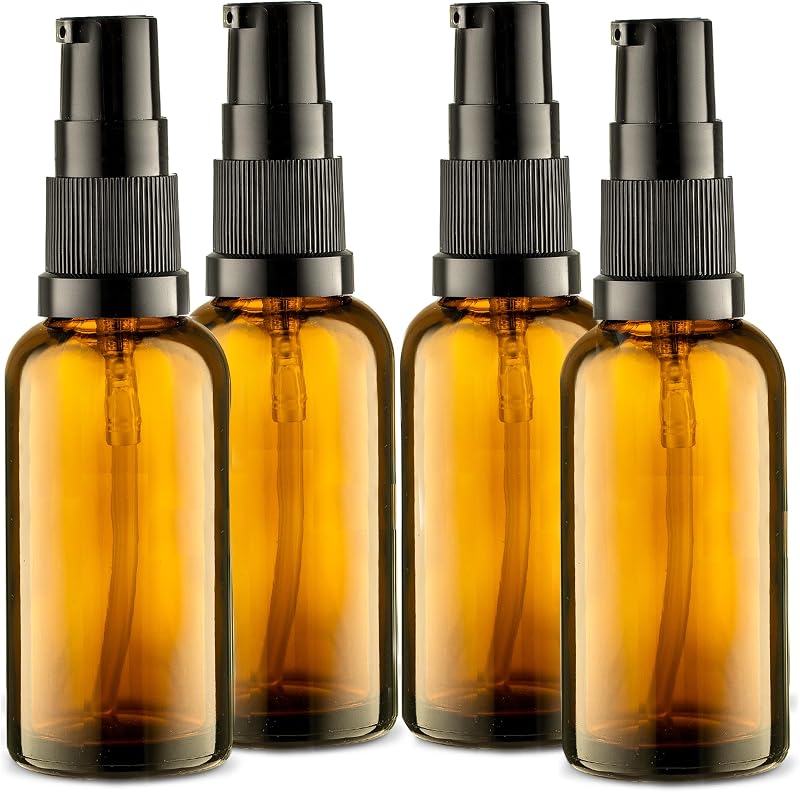 Frascos de vidro âmbar com bomba 50 mL VitalUp para viagem, pacote com 4
