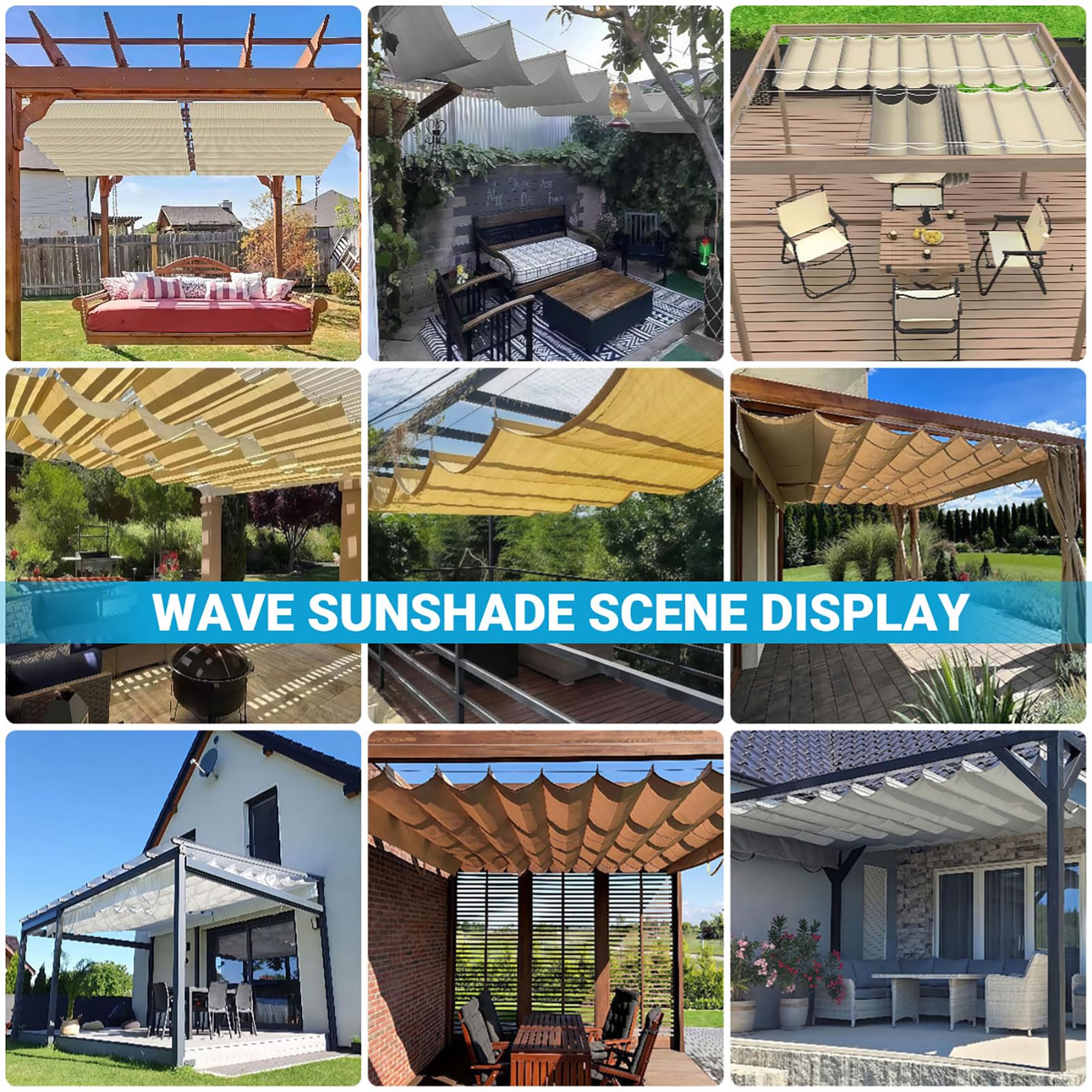 Ausziehbares Sonnensegel für Pergola, wasserdichtes Sonnendach mit 95 % UV-Schutz, Terrassenabdeckung, einfache Installation, windbeständig, 1,5 x 8 m