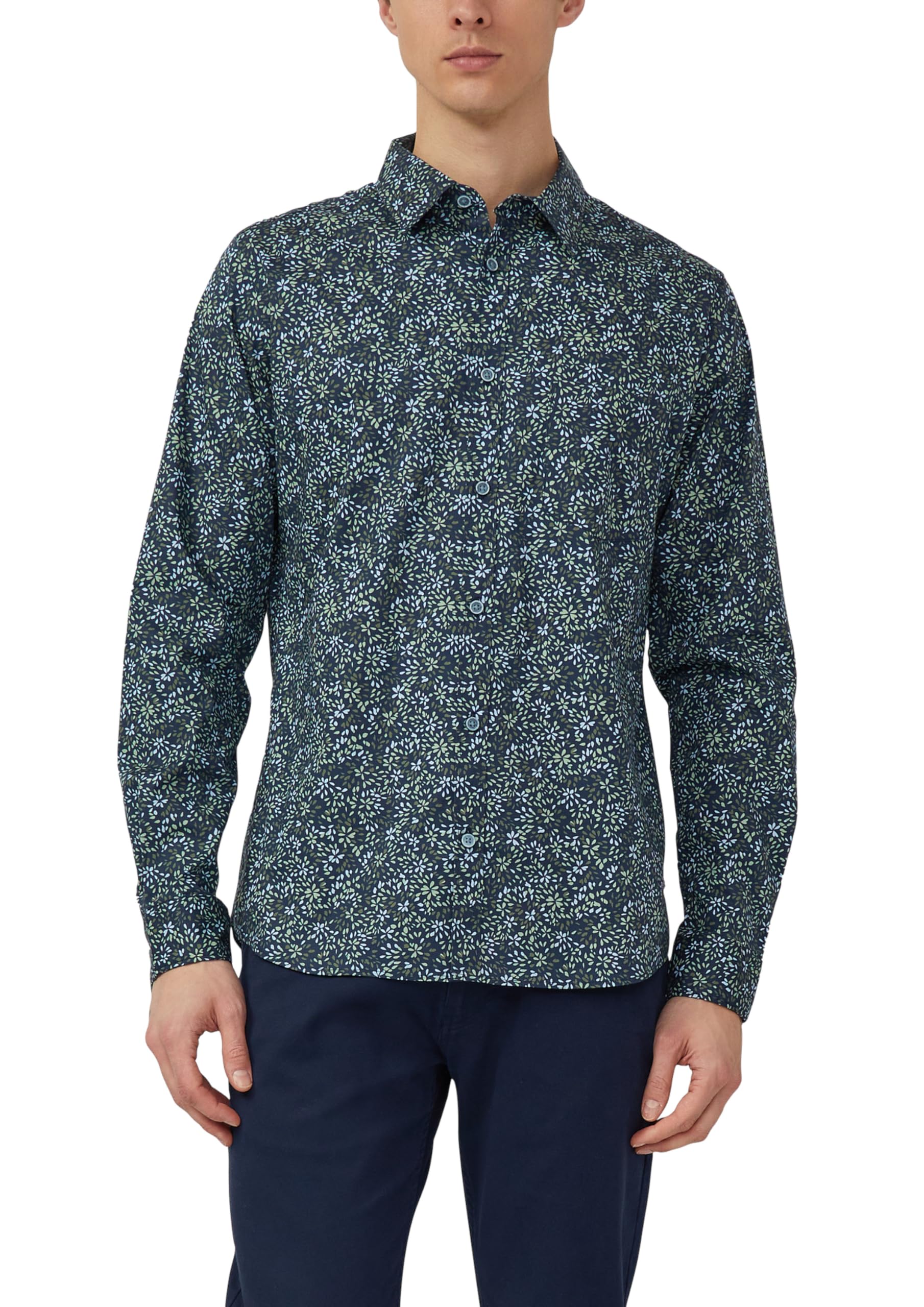 s.Oliver Slim Fit: Langarmhemd mit All-over-Print und Kentkragen