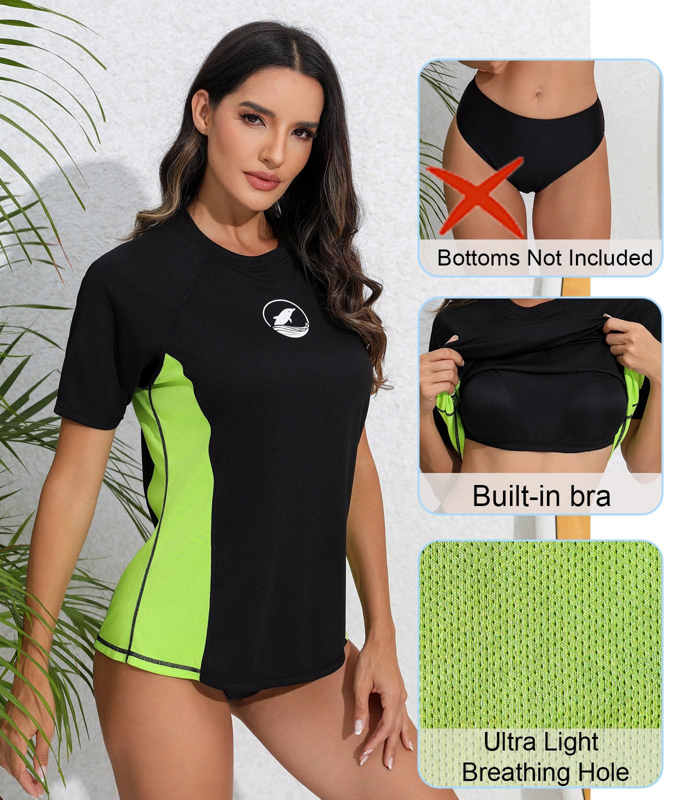 Halcurt Camiseta de natación con brasier integrado para mujer