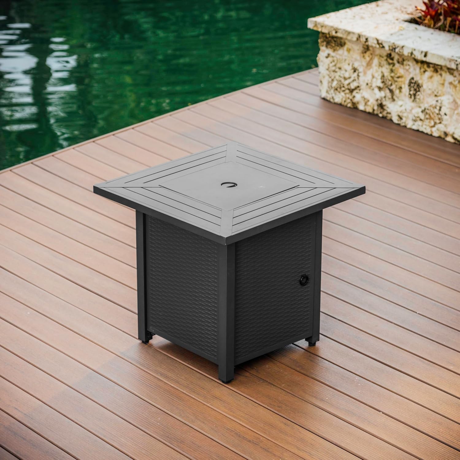 Nestl 28 Inch Fire Pit for Outdoor - 40,000 BTU Outdoor Propane Fire Pit Table with Lid, Rain Cover & Lava Rocks - Patio Fire Pit Table for Backyard Gatherings - Grey