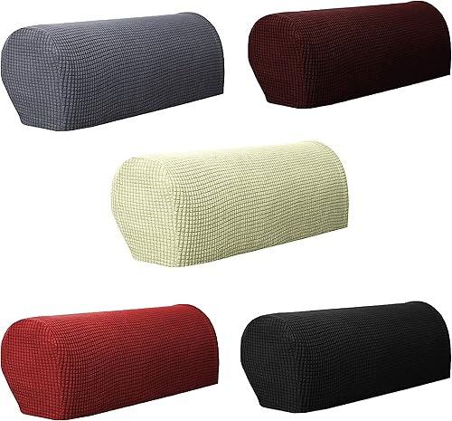 Miniatura 4 de Juego de 2 fundas de elastano para reposabrazos de tela elástica antideslizante, protector de muebles para sofá reclinable, color negro