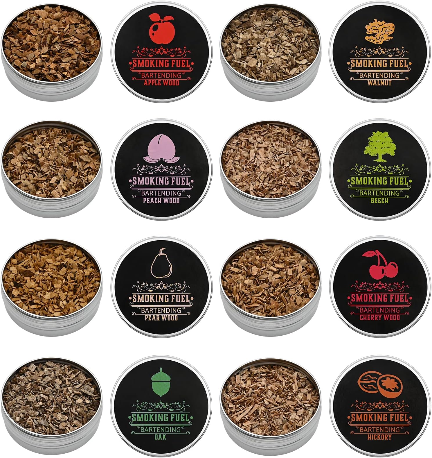 Smoking Wood Chips Cocktail Smoker, 8 Flavors Natural Wood Chips Including Cherry, Apple, Hickory, Beech, Pear, Walnut, Peach, Oak, Sawdust for Husband Father's Gift Smoke Gun Cocktails Drinks Food