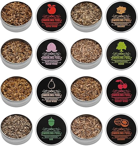 Ahumador de astillas de madera para ahumar, 8 sabores de madera natural, incluyendo cereza, manzana, nogal, haya, pera, nuez, melocotón, roble,