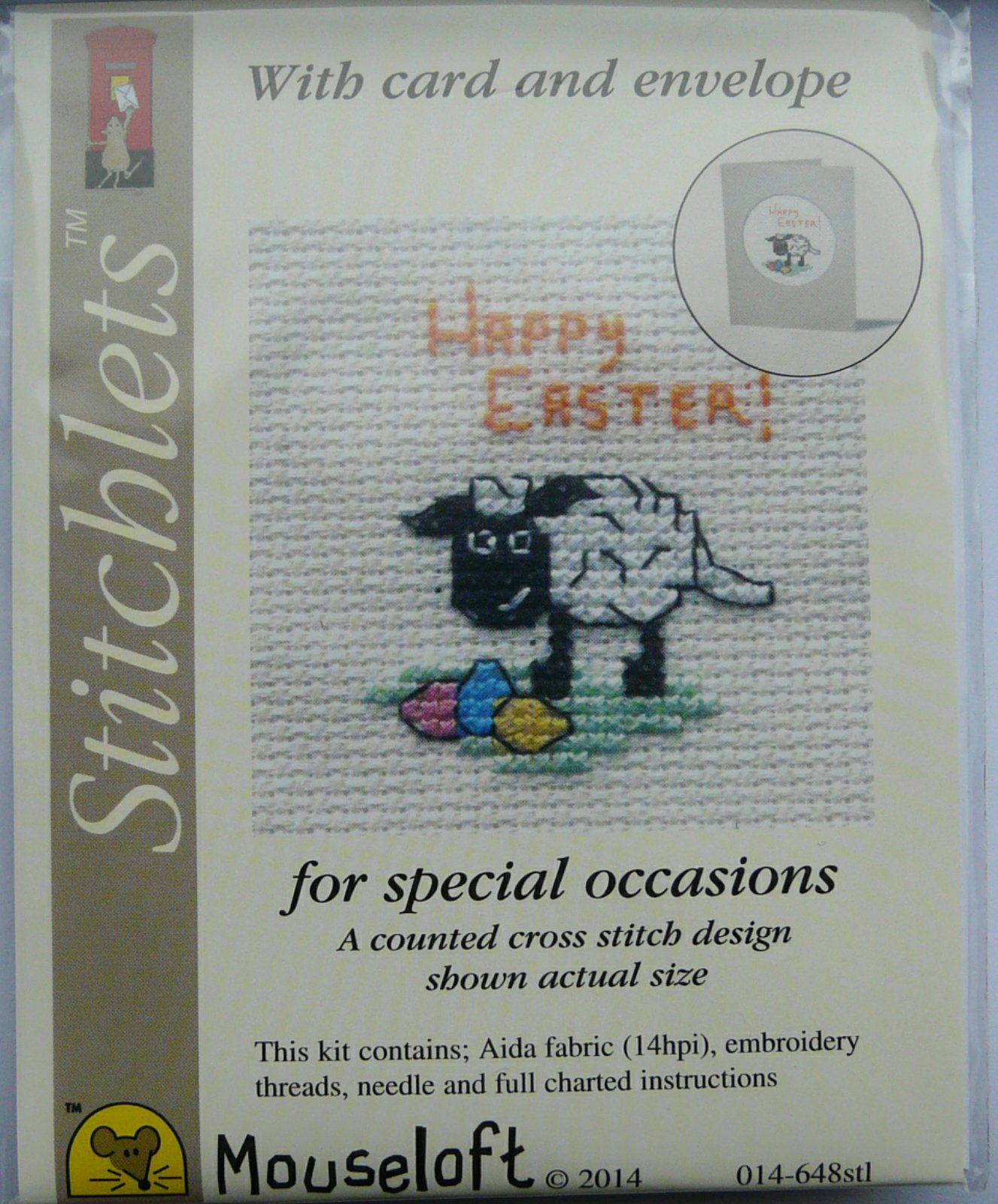 Mouseloft Mini Cross Stitch Card Kit - Occasions Happy Easter sheep - includes card
