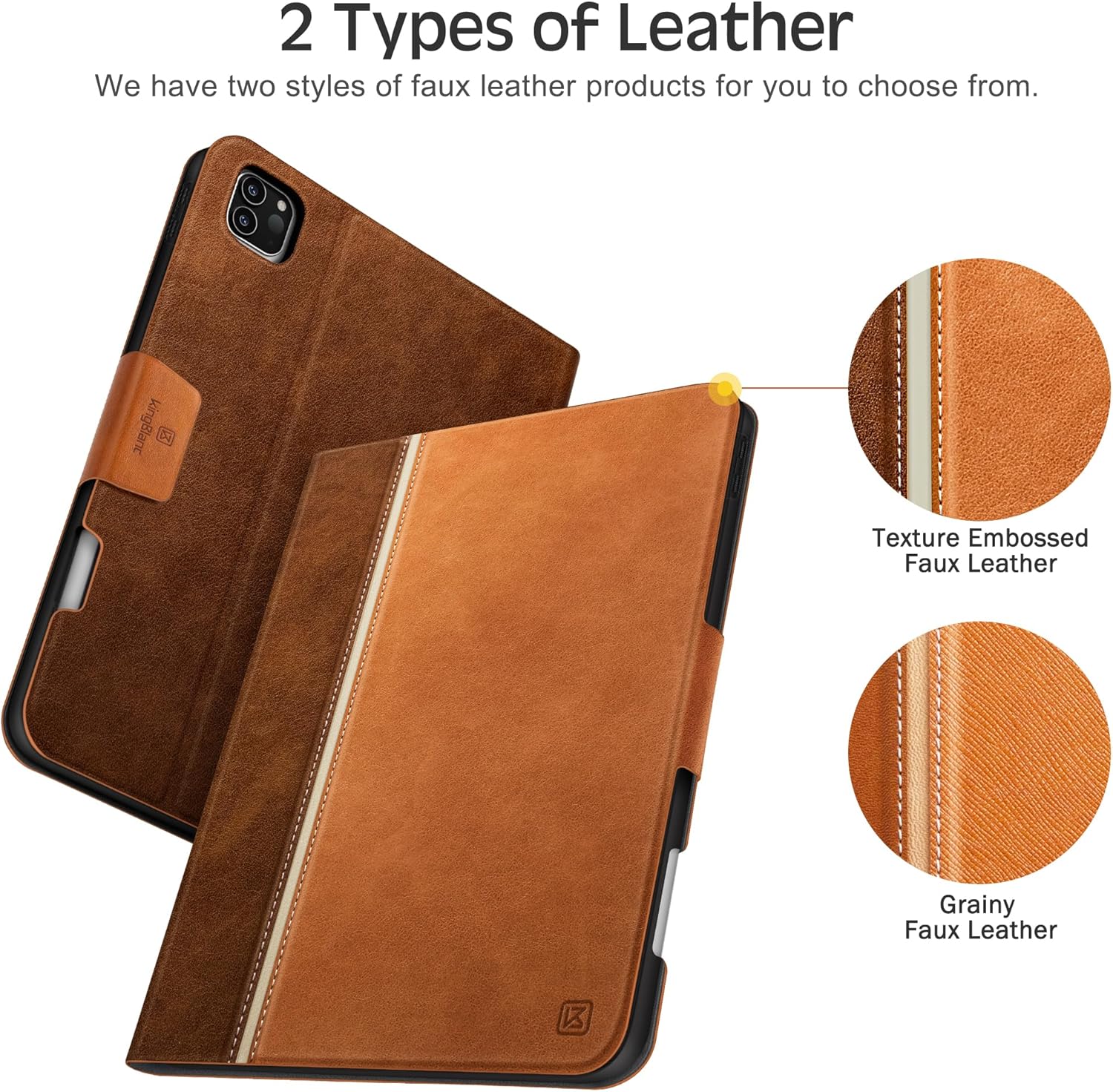 KingBlanc Case for iPad Pro 12.9 6th/5th/4th/3rd Generation 2022/2021/2020/2018 with Pencil Holder, Vegan Leather Bicolor Cover, Auto Sleep/Wake, Support Pencil2 Charging, Multi-Angle Viewing, Brown - Image 7